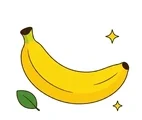 large yellow banana with small leaf and sparkles
