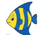 bright angelfish swimming with a water ripple and pebble