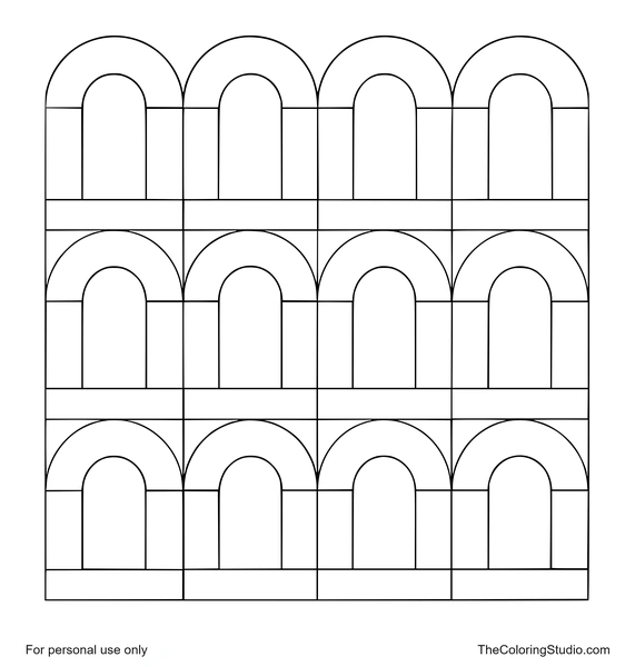 Arch tile grid with large colorful geometric arches and square base cells on a white background.