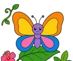 cute butterfly resting on a tropical leaf with flower and vine
