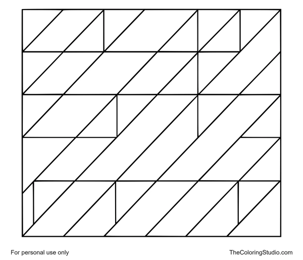 Diagonal stripe tile grid with large colorful geometric cells on a white background.