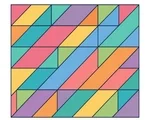 Diagonal stripe tile grid with large colorful geometric cells on a white background.