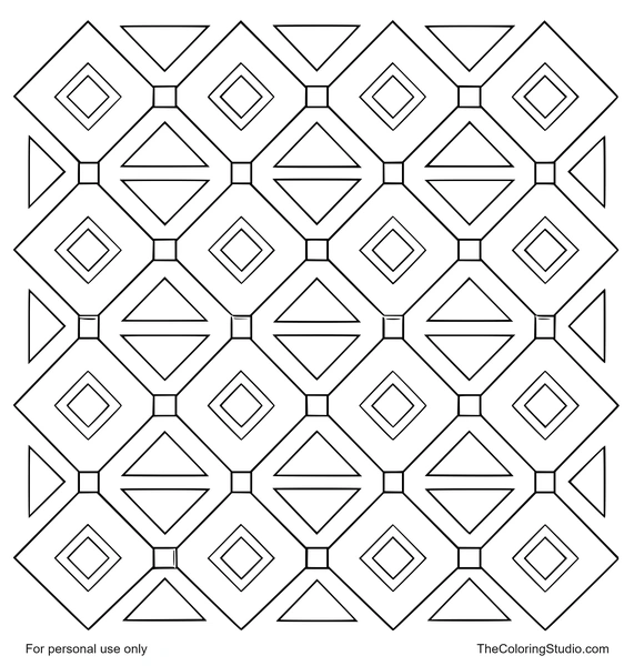Diamond tile grid with large triangles and square connectors on a white background.