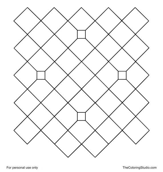 Isometric diamond tile grid with large colorful interlocking geometric cells on a white background.