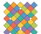 Isometric diamond tile grid with large colorful interlocking geometric cells on a white background.
