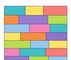 Offset brick tile grid with large colorful rectangular cells on a white background.