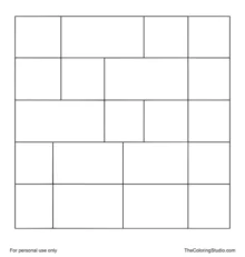 Square patchwork grid with large colorful touching geometric cells on a white background.