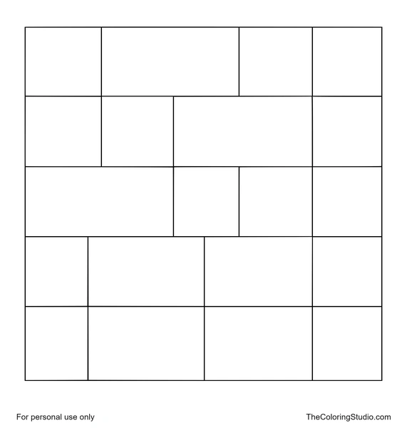 Square patchwork grid with large colorful touching geometric cells on a white background.