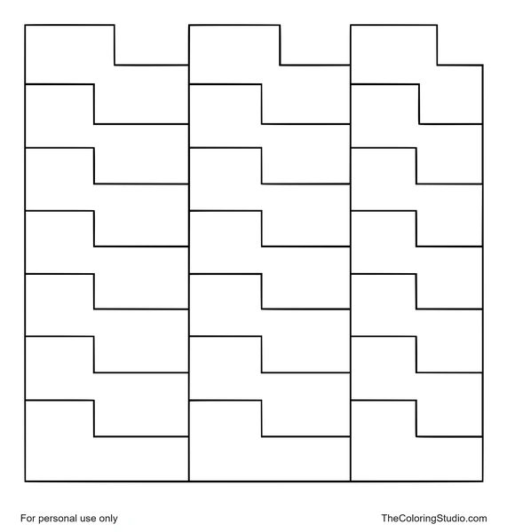 Stepped zigzag tile grid with large colorful square and rectangle cells on a white background.