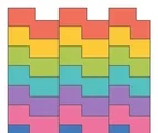 Stepped zigzag tile grid with large colorful square and rectangle cells on a white background.