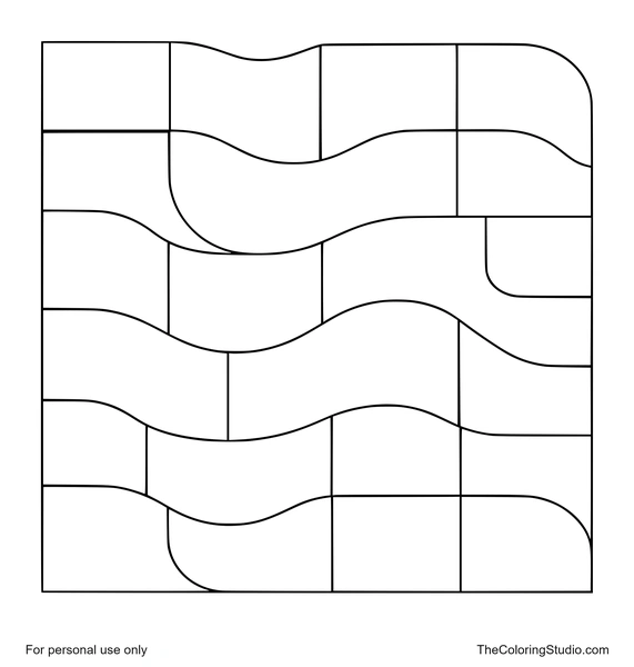 Wave block grid with large colorful curved geometric bands on a white background.