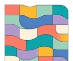 Wave block grid with large colorful curved geometric bands on a white background.