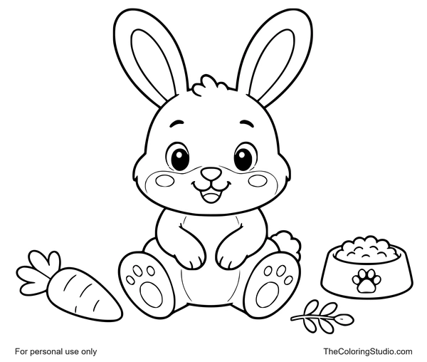 friendly bunny sitting with simple pet details