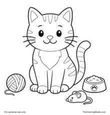 friendly cat sitting with simple pet details
