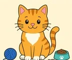 friendly cat sitting with simple pet details
