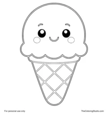 friendly ice cream cone with a smiling scoop and simple waffle cone