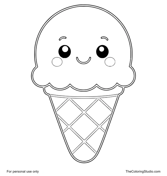 friendly ice cream cone with a smiling scoop and simple waffle cone