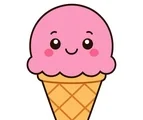friendly ice cream cone with a smiling scoop and simple waffle cone