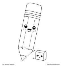 Smiling pencil with a pink eraser and small eraser block on a white background.