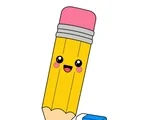 Smiling pencil with a pink eraser and small eraser block on a white background.