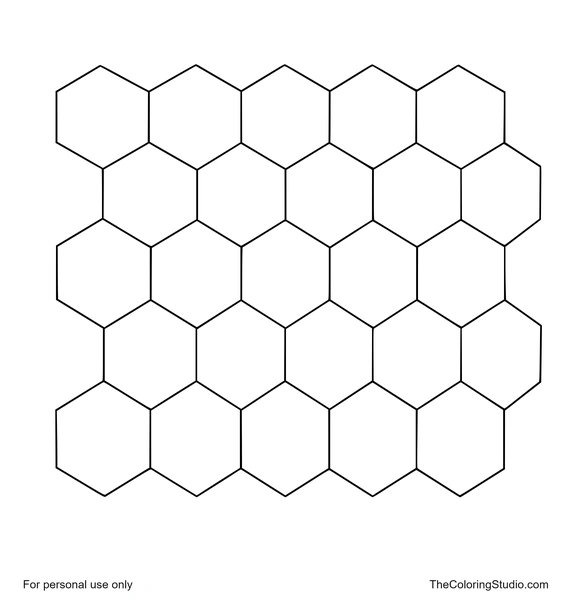 Honeycomb hexagon grid with large touching colorful cells on a white background.