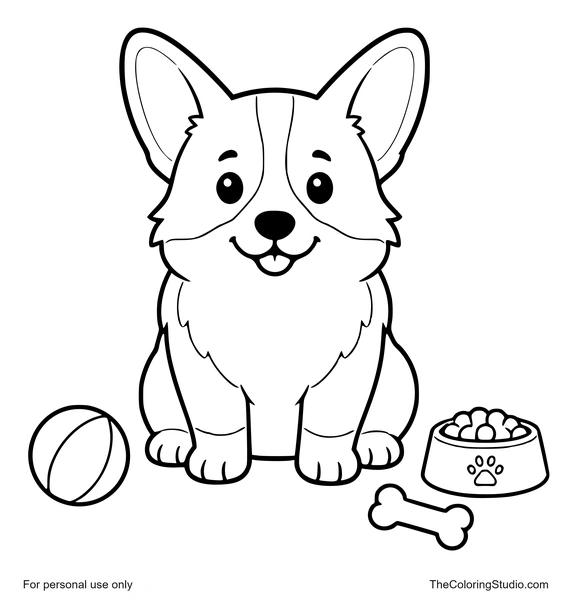 friendly corgi sitting with simple pet details