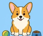 friendly corgi sitting with simple pet details