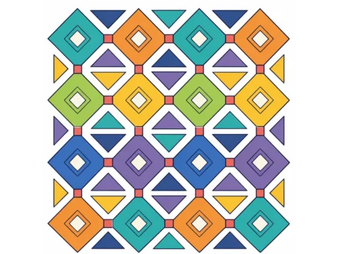 Diamond tile grid with large triangles and square connectors on a white background.