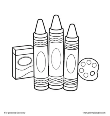 chunky crayons with brush pencil and paint palette