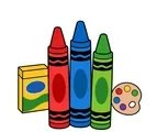 chunky crayons with brush pencil and paint palette