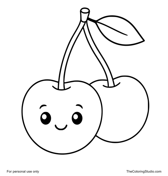 cute smiling cherry pair with a small leaf