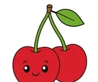 cute smiling cherry pair with a small leaf