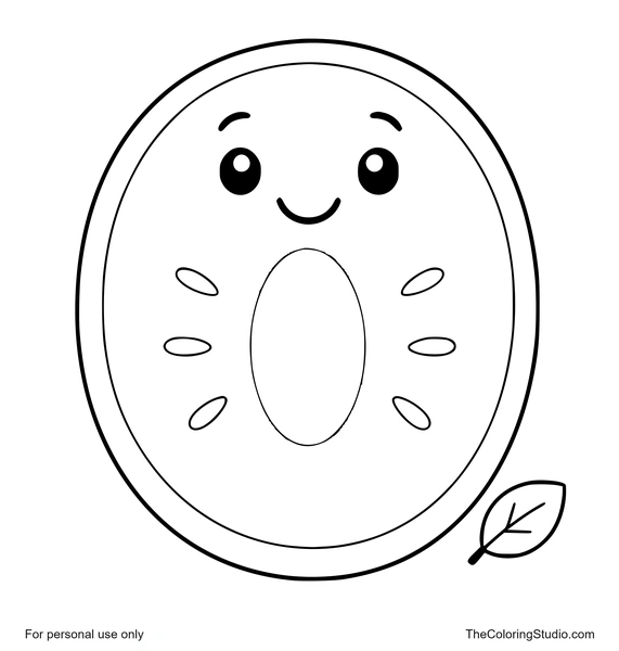 cute smiling kiwi fruit with a small leaf