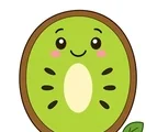 cute smiling kiwi fruit with a small leaf