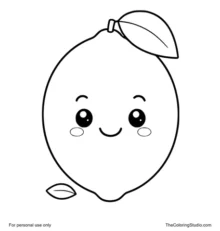 cute smiling lemon with a small leaf