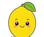 cute smiling lemon with a small leaf