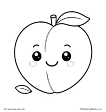 cute smiling peach with a small leaf