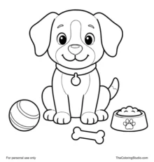 friendly dog sitting with simple pet details
