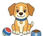 friendly dog sitting with simple pet details