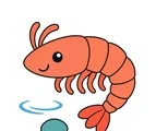 cute shrimp floating with a water ripple and small pebble