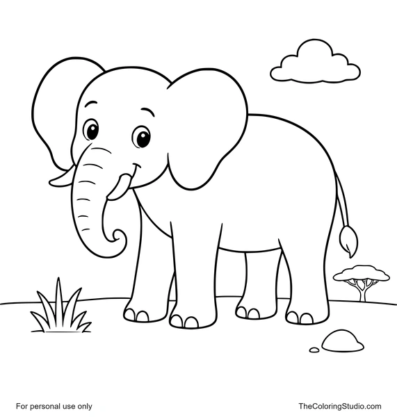 friendly elephant standing with simple savannah details