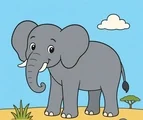 friendly elephant standing with simple savannah details