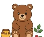friendly bear with simple forest details
