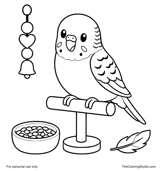 friendly pet bird on a perch with simple details