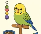 friendly pet bird on a perch with simple details