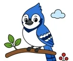 friendly blue jay perched on a simple branch