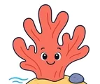 friendly coral cluster resting on a smooth seabed with simple ocean accents