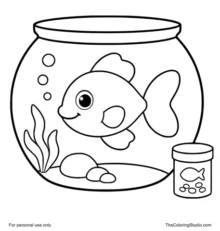 friendly fish in a bowl with simple pet details