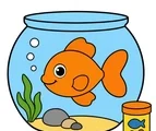friendly fish in a bowl with simple pet details