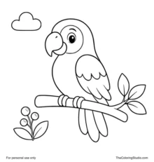 friendly parrot perched on a simple branch